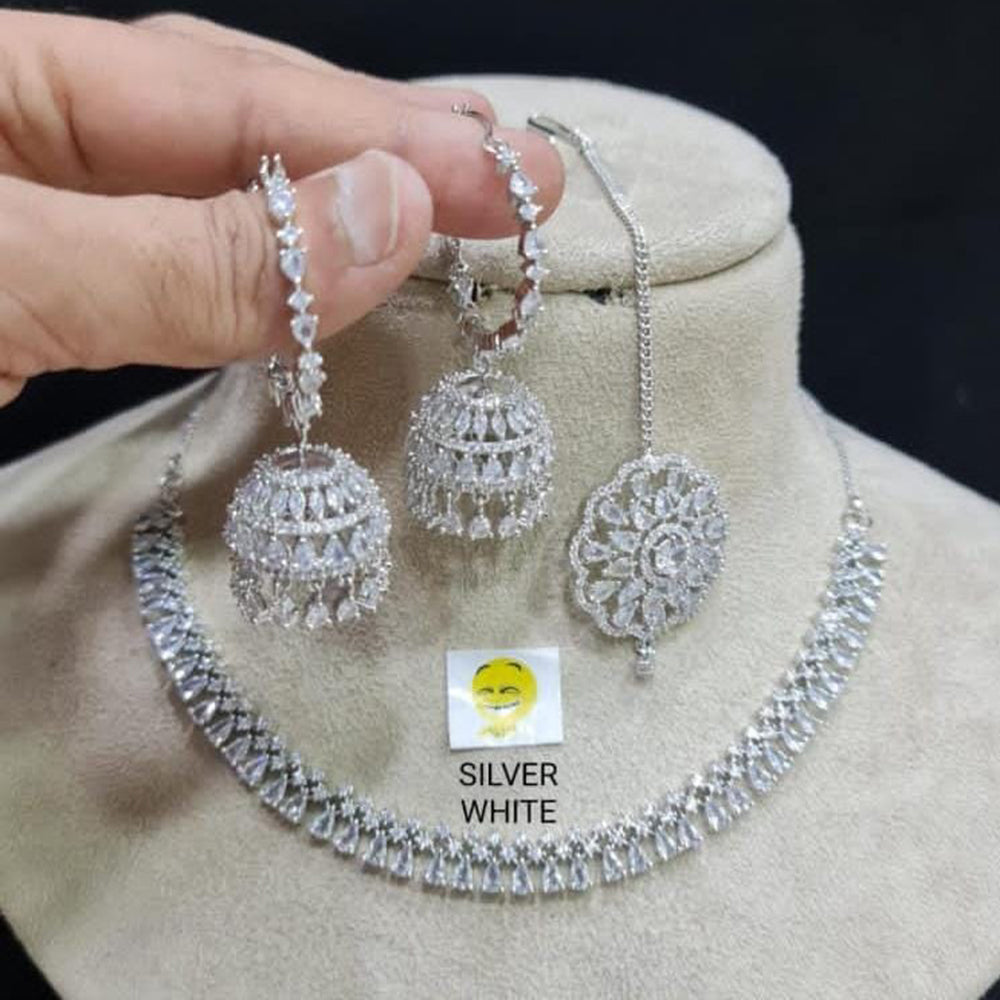 FS Collection AD Stone Silver Plated Choker Necklace Set