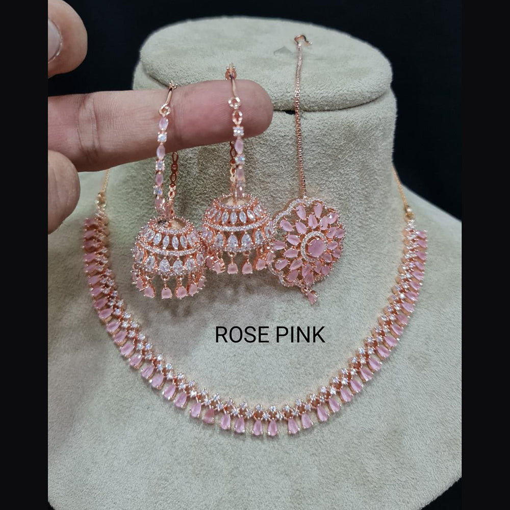 FS Collection AD Stone Gold Plated Choker Necklace Set