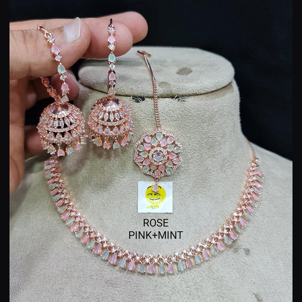 FS Collection AD Stone Gold Plated Choker Necklace Set
