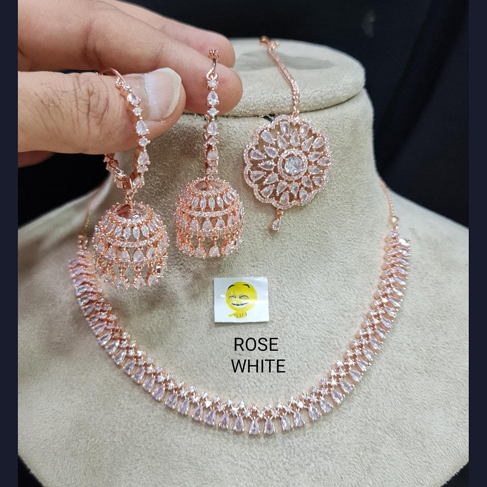 FS Collection AD Stone Gold Plated Choker Necklace Set