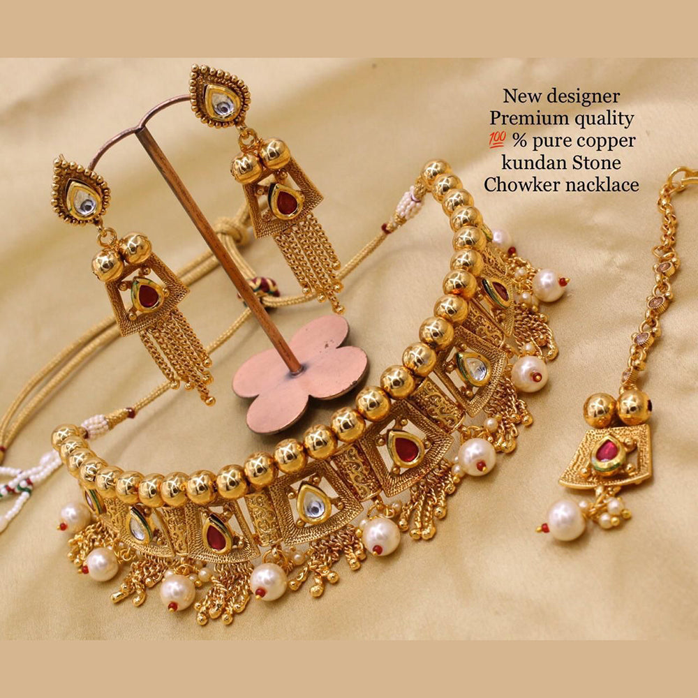 FS Collection Copper Kundan Stone Choker Necklace Set