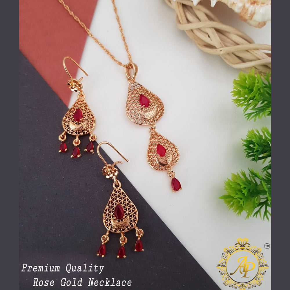 FS Collection Rose Gold Plated Crystal Stone Pendant Set