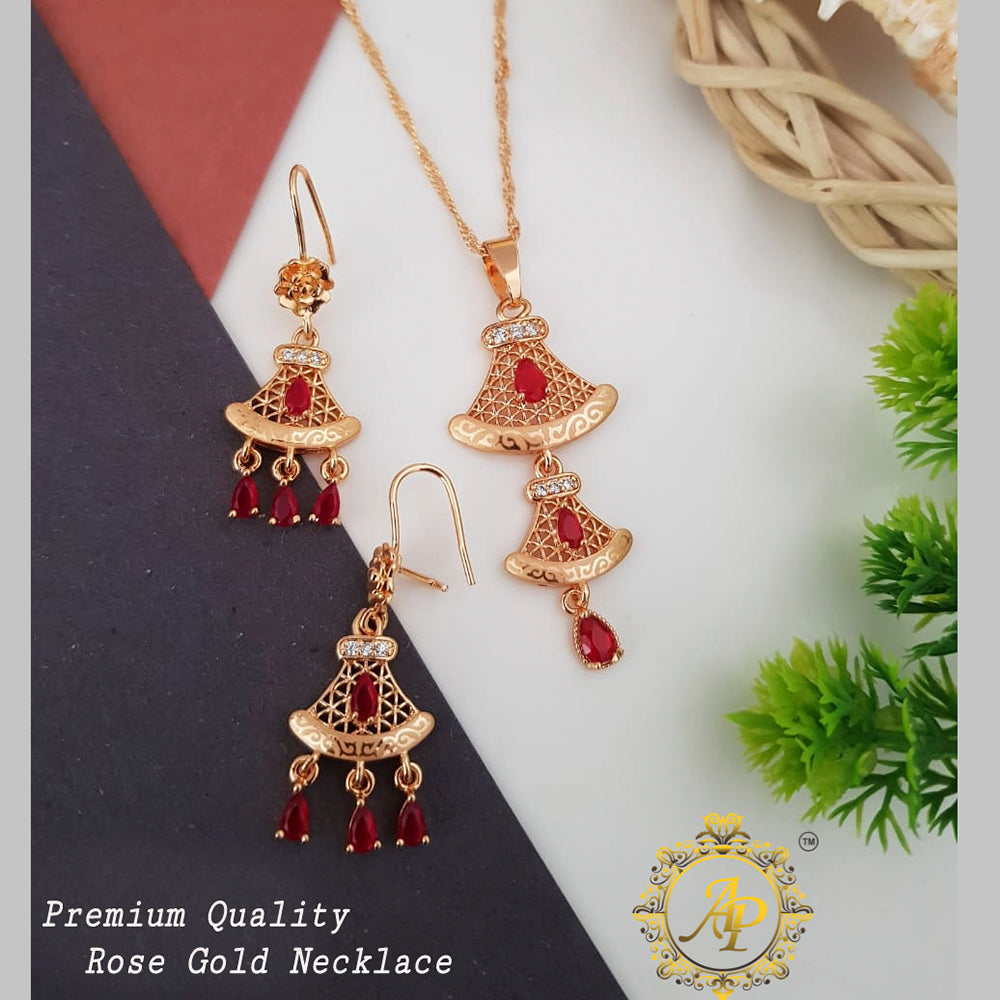 FS Collection Rose Gold Plated Crystal Stone Pendant Set