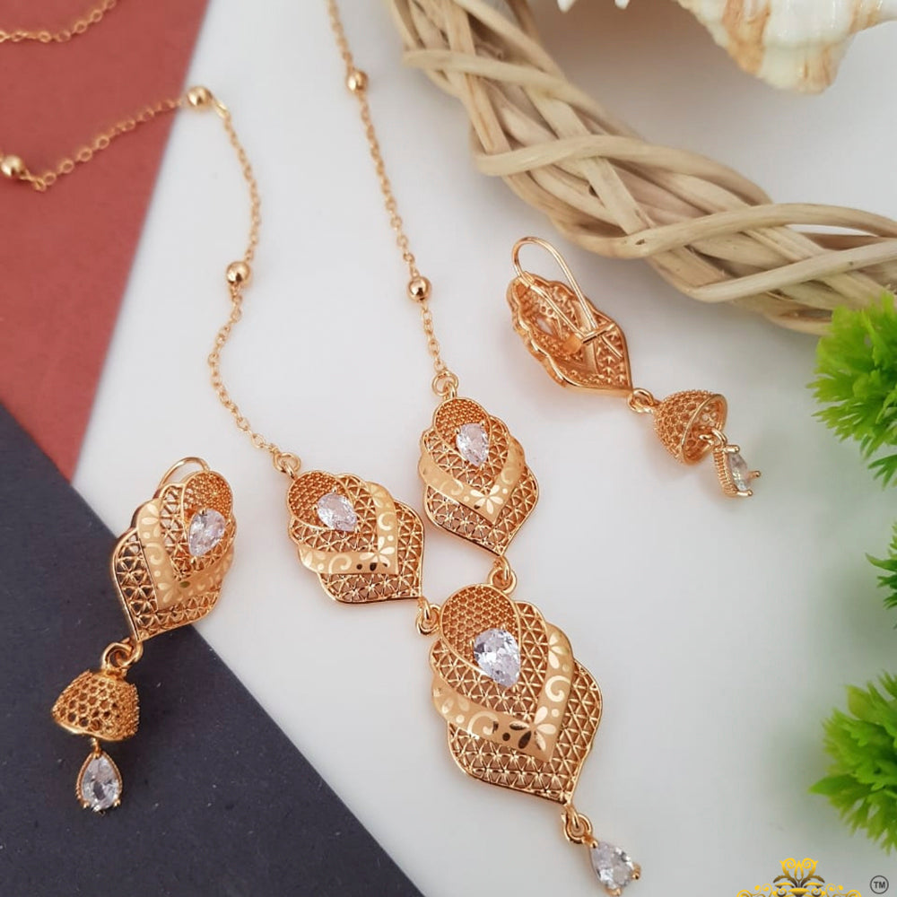 FS Collection Rose Gold Plated Crystal Stone Pendant Set