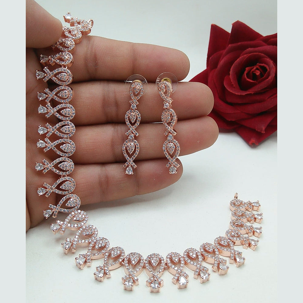 FS Collection Rose Gold Plated AD Stone Choker Necklace