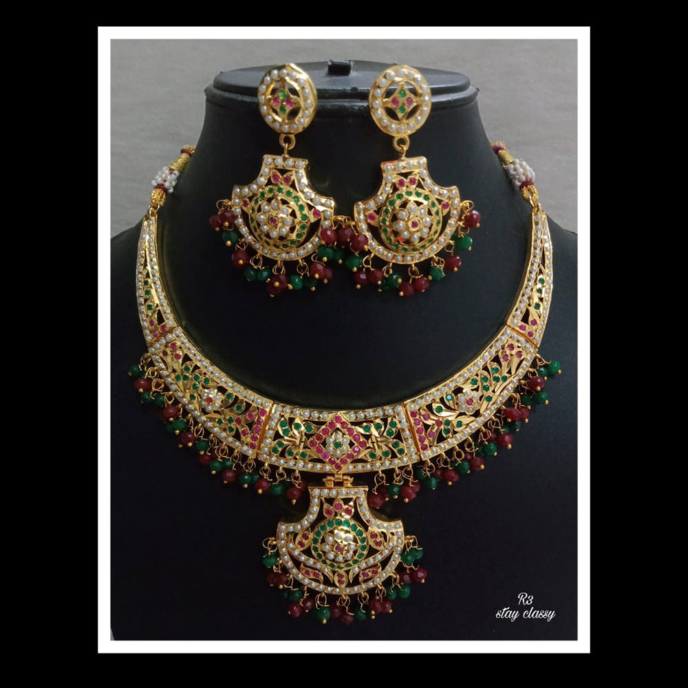 FS Collection Gold Plated Jadau Choker Necklace Set