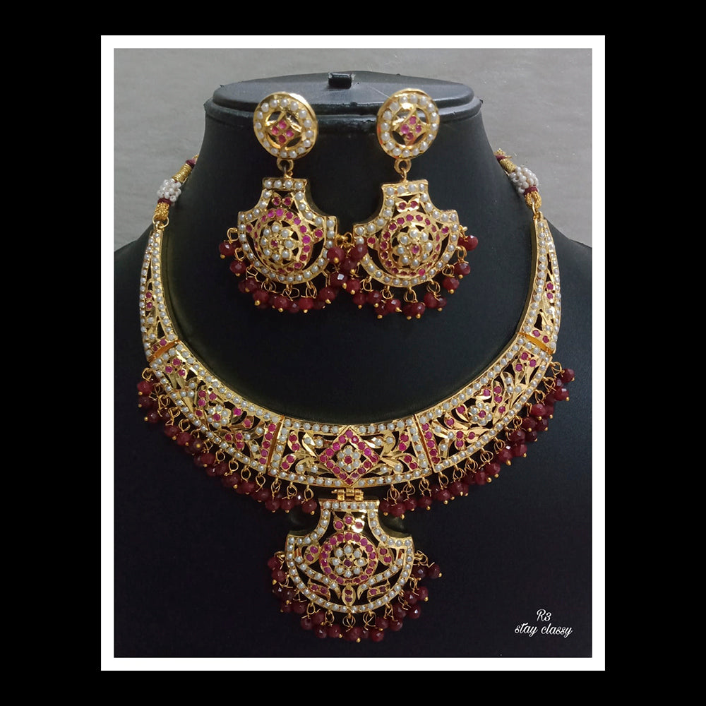 FS Collection Gold Plated Jadau Choker Necklace Set