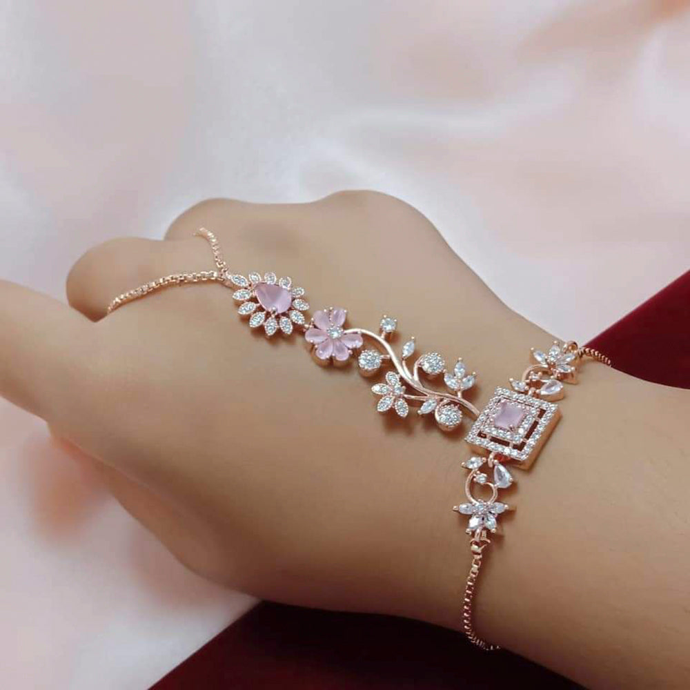 FS Collection Rose Gold Plated AD Stone Hand Harness