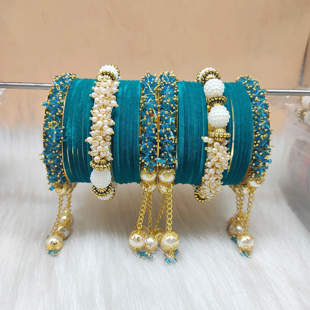 FS Collection Gold Plated Velvet Bangles Set