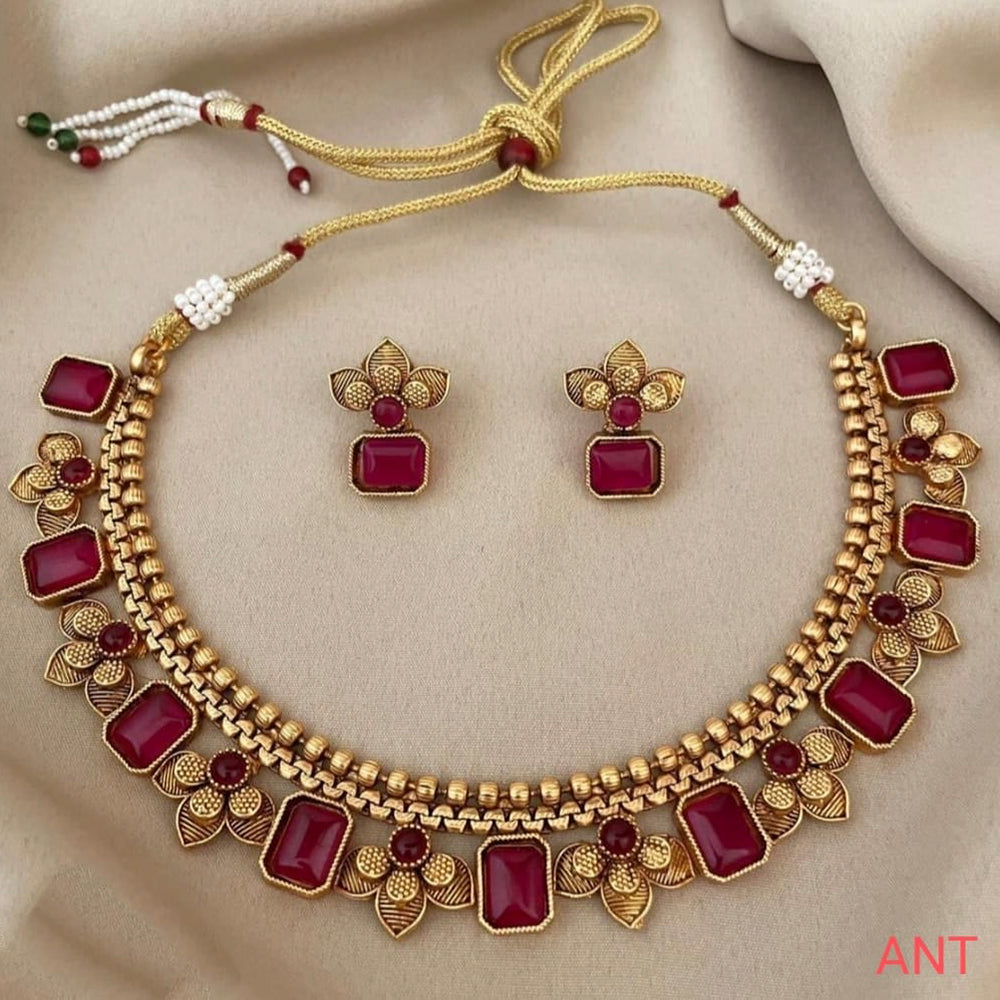 FS Collection Gold Plated Pota Stone Choker Necklace Set