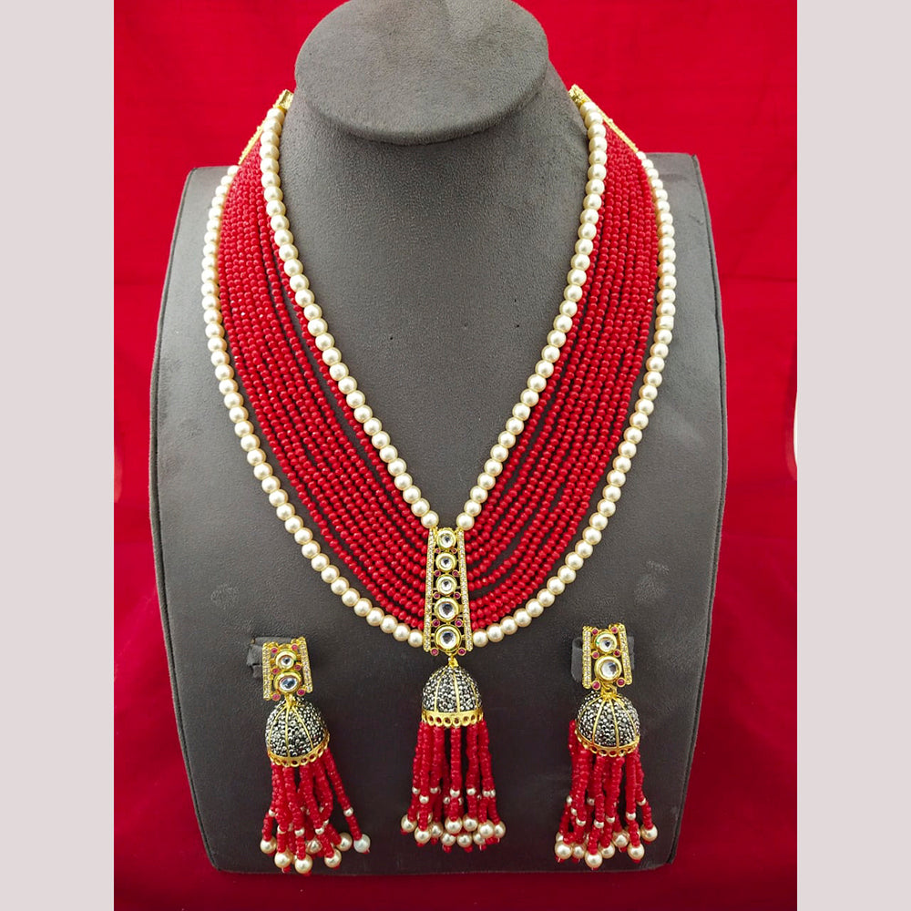 FS Collection Gold Plated Pearl Long Necklace Set