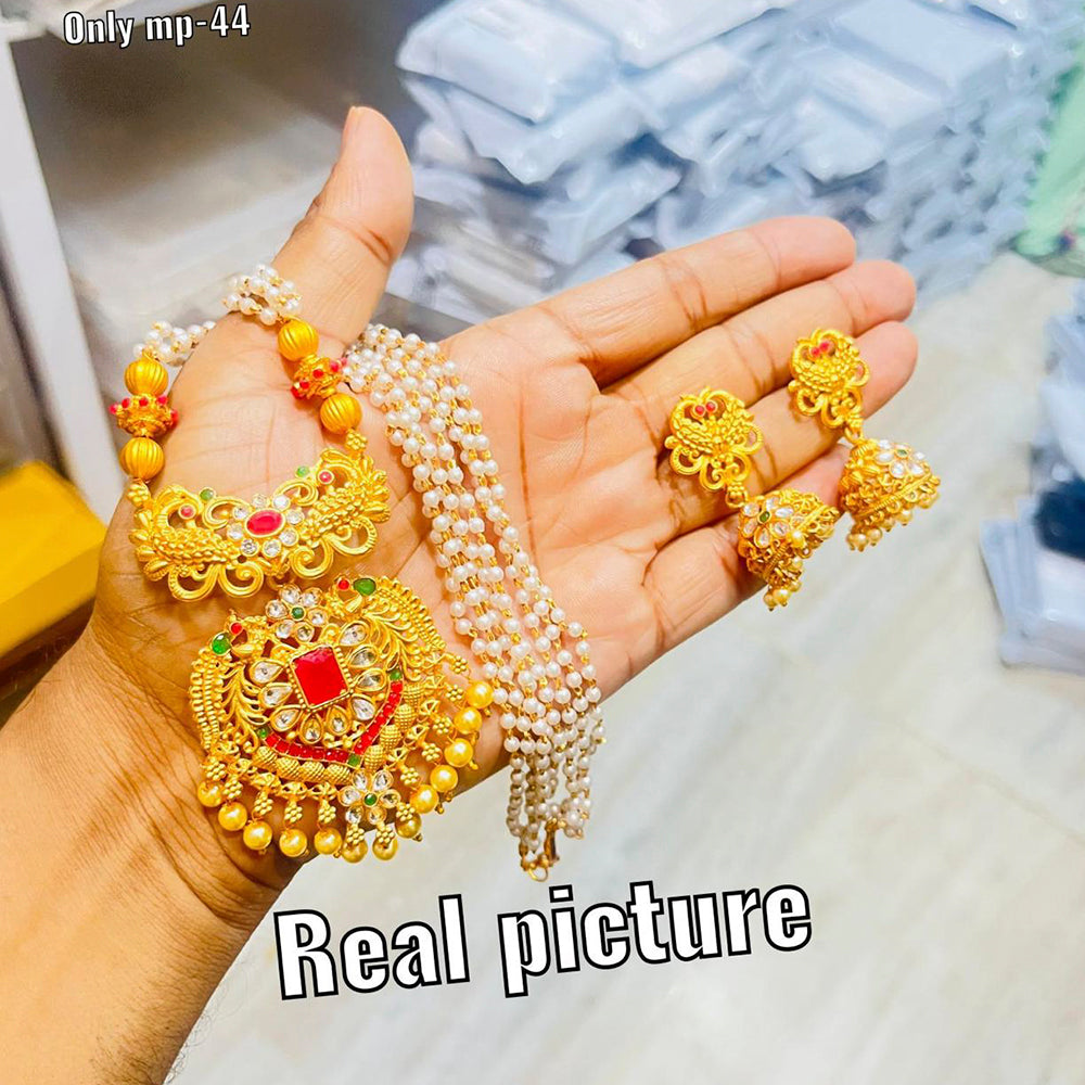 FS Collection Gold Plated Kundan Stone Long Necklace