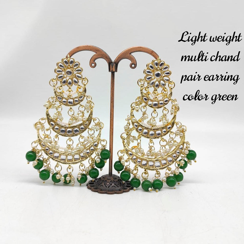FS Collection Gold Plated Kundan Stone & Baeds Dangler Earrings