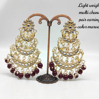 FS Collection Gold Plated Kundan Stone & Baeds Dangler Earrings