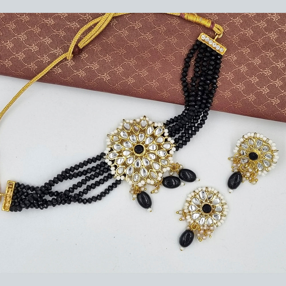 FS Collection Gold Plated Kundan Stone & Beads Choker Necklace Set