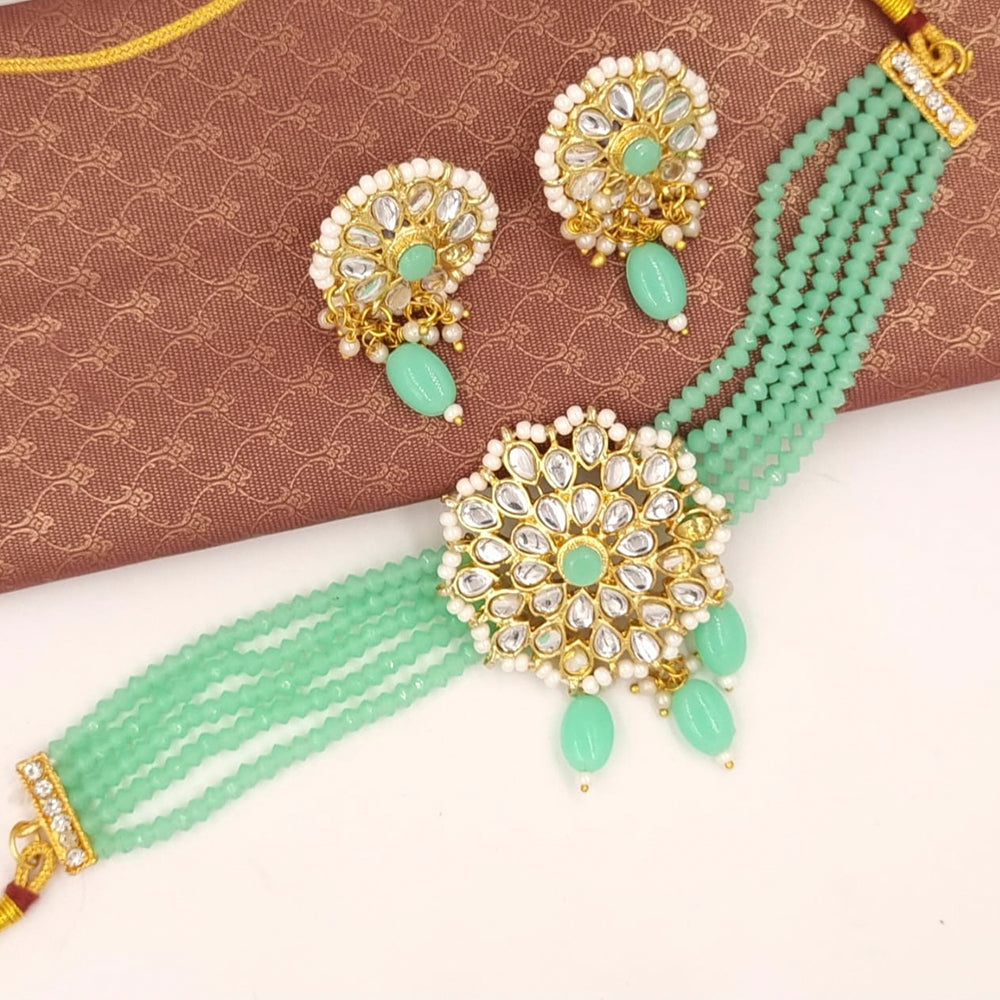 FS Collection Gold Plated Kundan Stone & Beads Choker Necklace Set