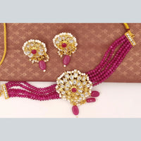 FS Collection Gold Plated Kundan Stone & Beads Choker Necklace Set