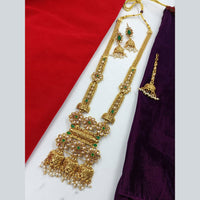 FS Collection Gold Plated Kundan Stone Long Necklace Set
