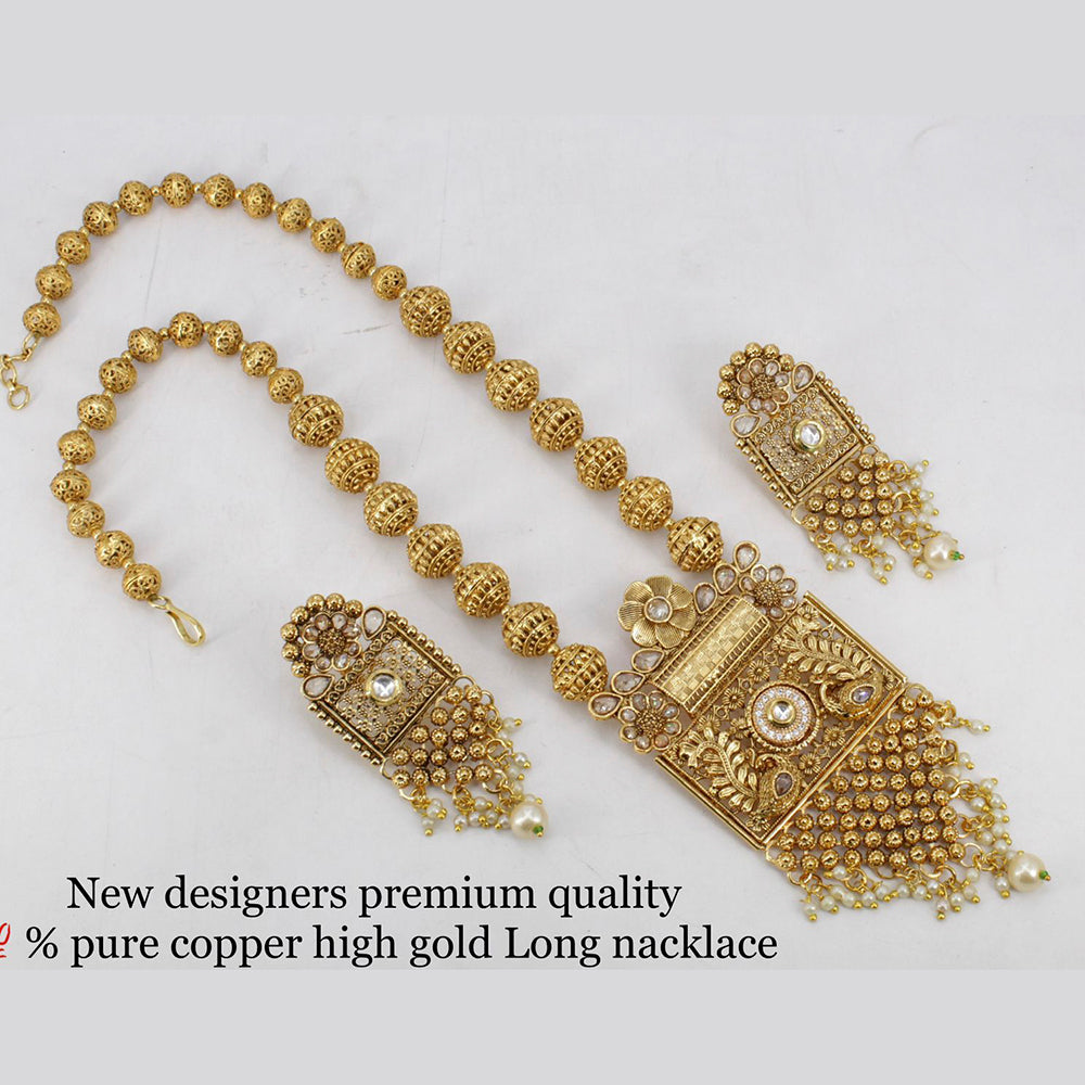 FS Colletion Copper Gold Plated Pota Stone Long Necklace