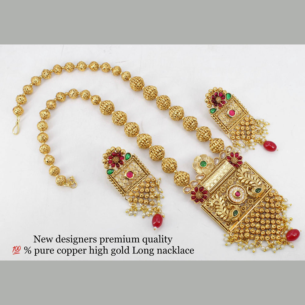 FS Colletion Copper Gold Plated Pota Stone Long Necklace