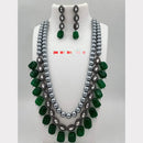 FS Collection Silver Plated Kundan Stone & Beads Long Necklace