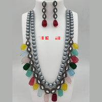 FS Collection Silver Plated Kundan Stone & Beads Long Necklace