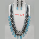 FS Collection Silver Plated Kundan Stone & Beads Long Necklace