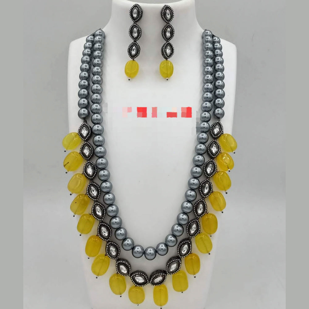 FS Collection Silver Plated Kundan Stone & Beads Long Necklace