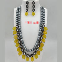 FS Collection Silver Plated Kundan Stone & Beads Long Necklace