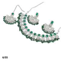 FS Collection Silver Plated Kundan & Crystal Stone Choker Necklace Set