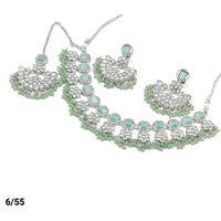 FS Collection Silver Plated Kundan & Crystal Stone Choker Necklace Set