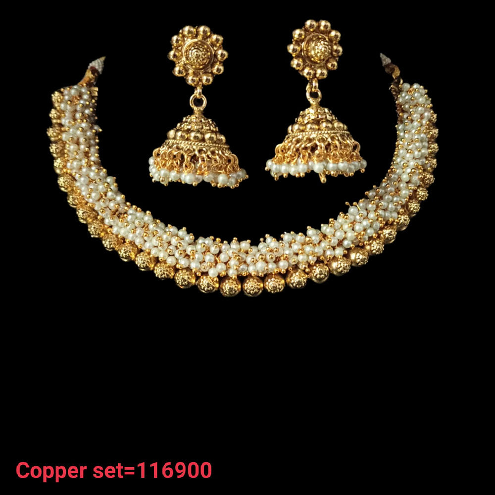 FS Collection Gold Plated Pearl Choker Necklace Set