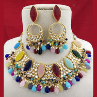 FS Collection Gold Plated Kundan Stone & Beads Choker Necklace Set