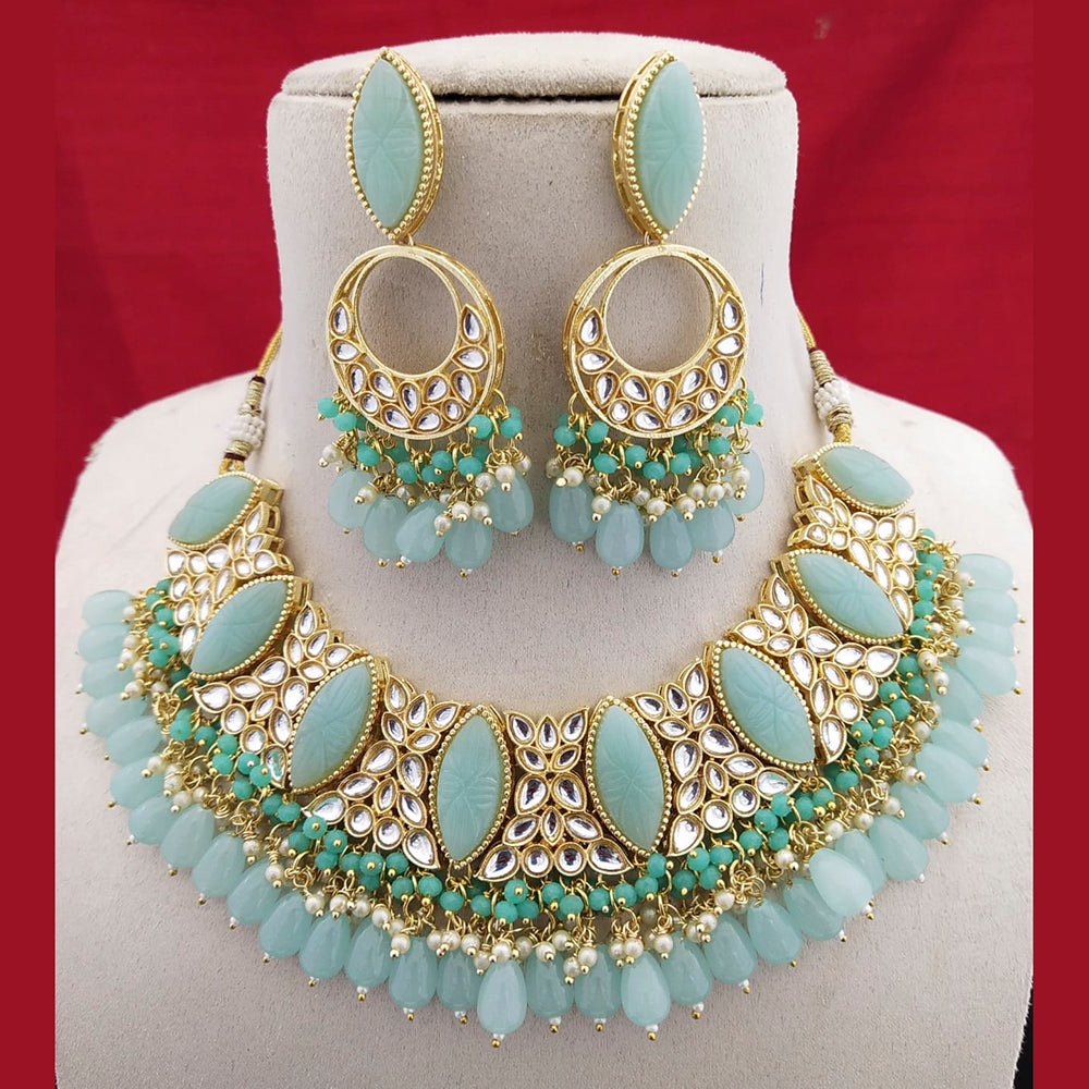 FS Collection Gold Plated Kundan Stone & Beads Choker Necklace Set