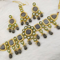 FS Collection Gold Plated Kundan & Crystal Stone Choker Necklace Set