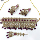 FS Collection Gold Plated Crystal Stone & Beads Choker Necklace Set