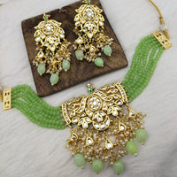 FS Collection Gold Plated Kundan Stone & Beads Choker Necklace Set