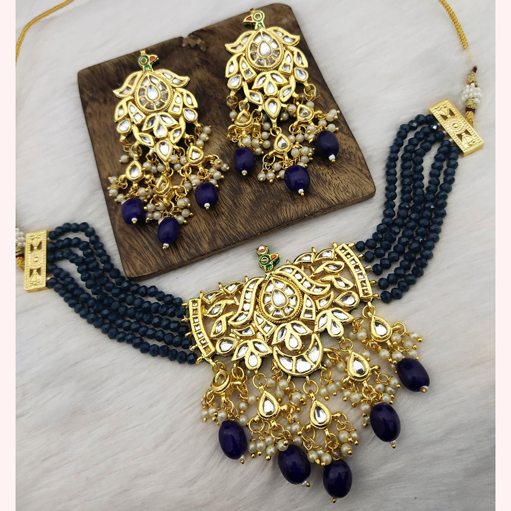 FS Collection Gold Plated Kundan Stone & Beads Choker Necklace Set