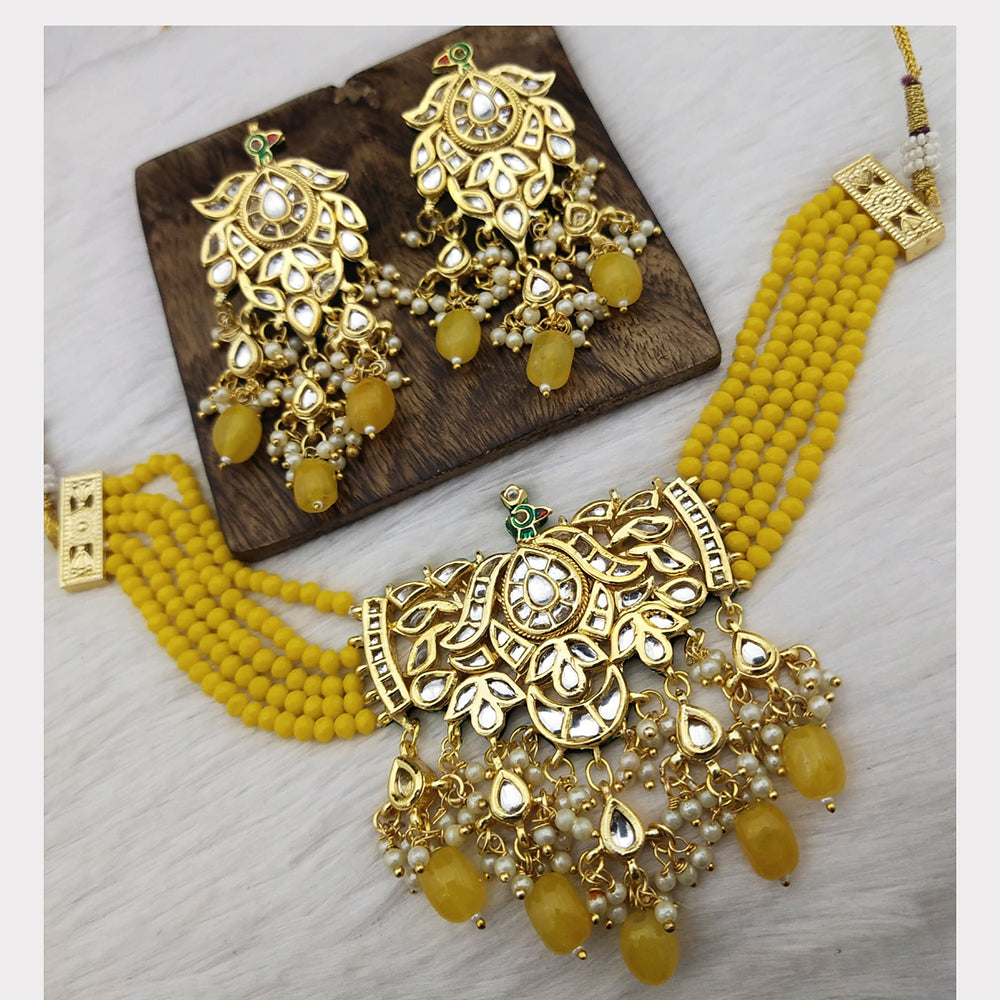 FS Collection Gold Plated Kundan Stone & Beads Choker Necklace Set