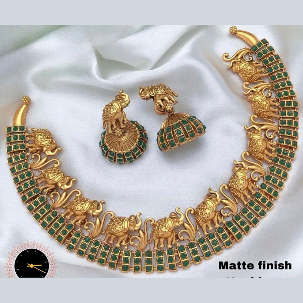 FS Collection Gold Plated Pota Stone Choker Necklace Set