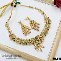 FS Collection Copper Gold Plated Pota Stone Choker Necklace Set