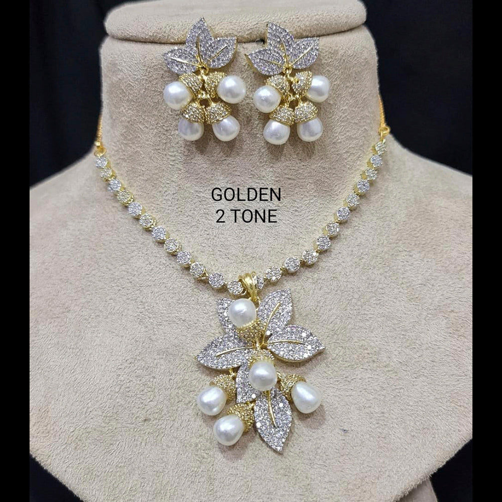 FS Collection Gold Plated Austrian Stone Pearl Necklace Set
