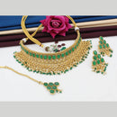 FS Collection Gold Plated Pota Stone Choker Necklace Set With Mangtikka