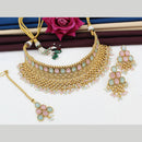 FS Collection Gold Plated Pota Stone Choker Necklace Set With Mangtikka