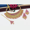 FS Collection Gold Plated Pota Stone Choker Necklace Set With Mangtikka