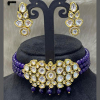FS Collection Gold Plated Kundan Stone & Beads Choker Necklace Set