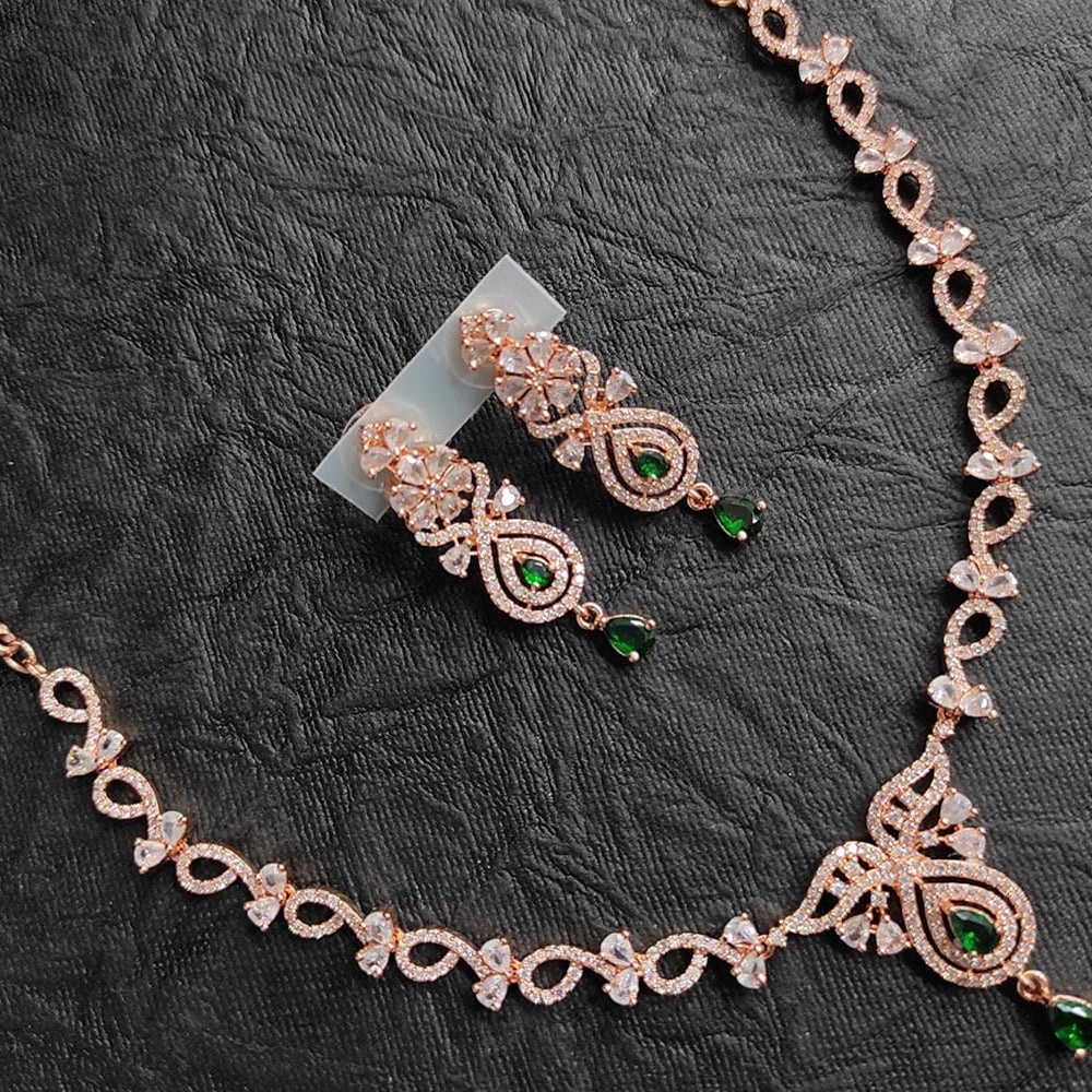 FS Colletion Rose Gold Plated AD Stone Necklace Set