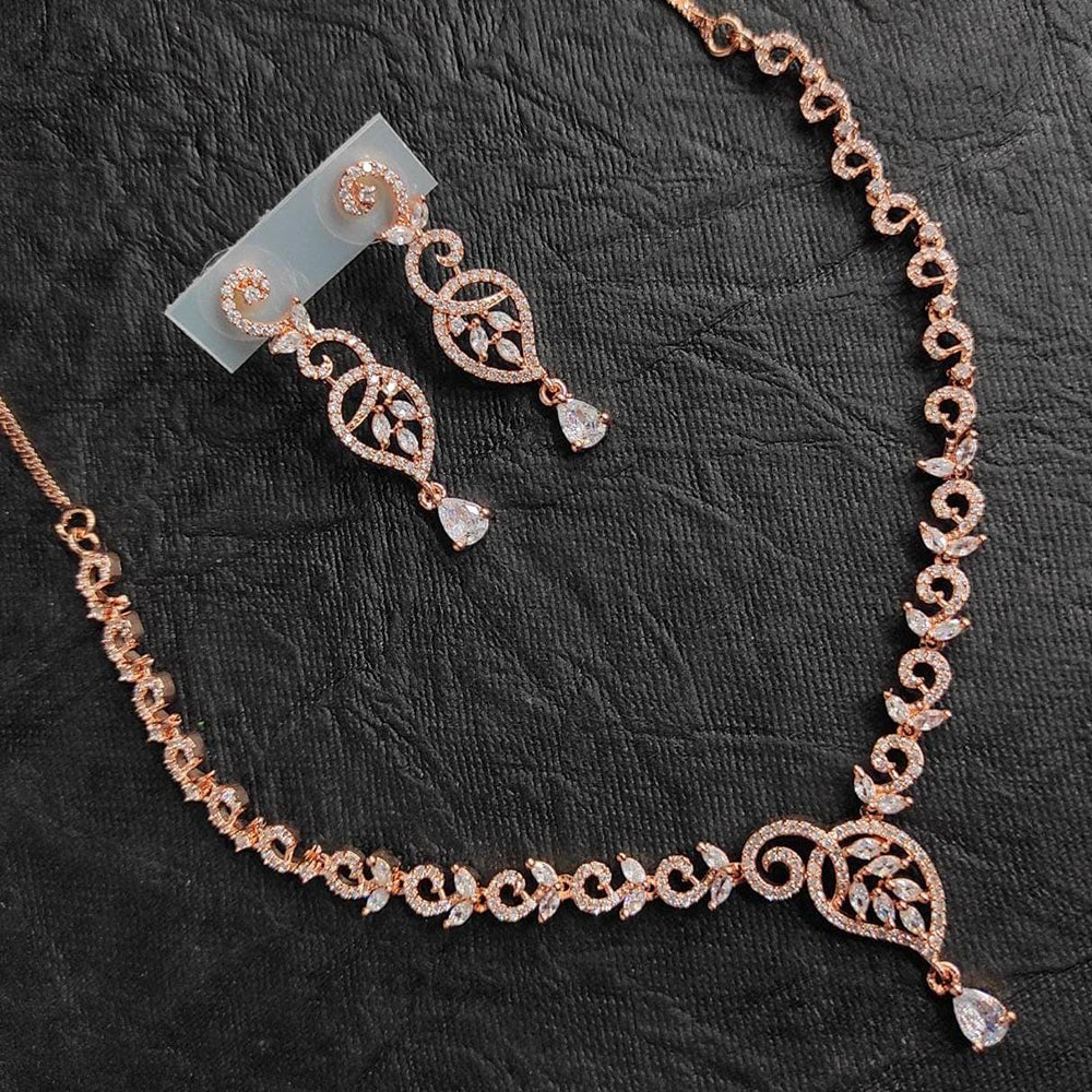 FS Collection Rose Gold Plated AD Stone Necklace Set