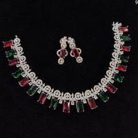 FS Collection Silver Plated AD Stone Necklace Set