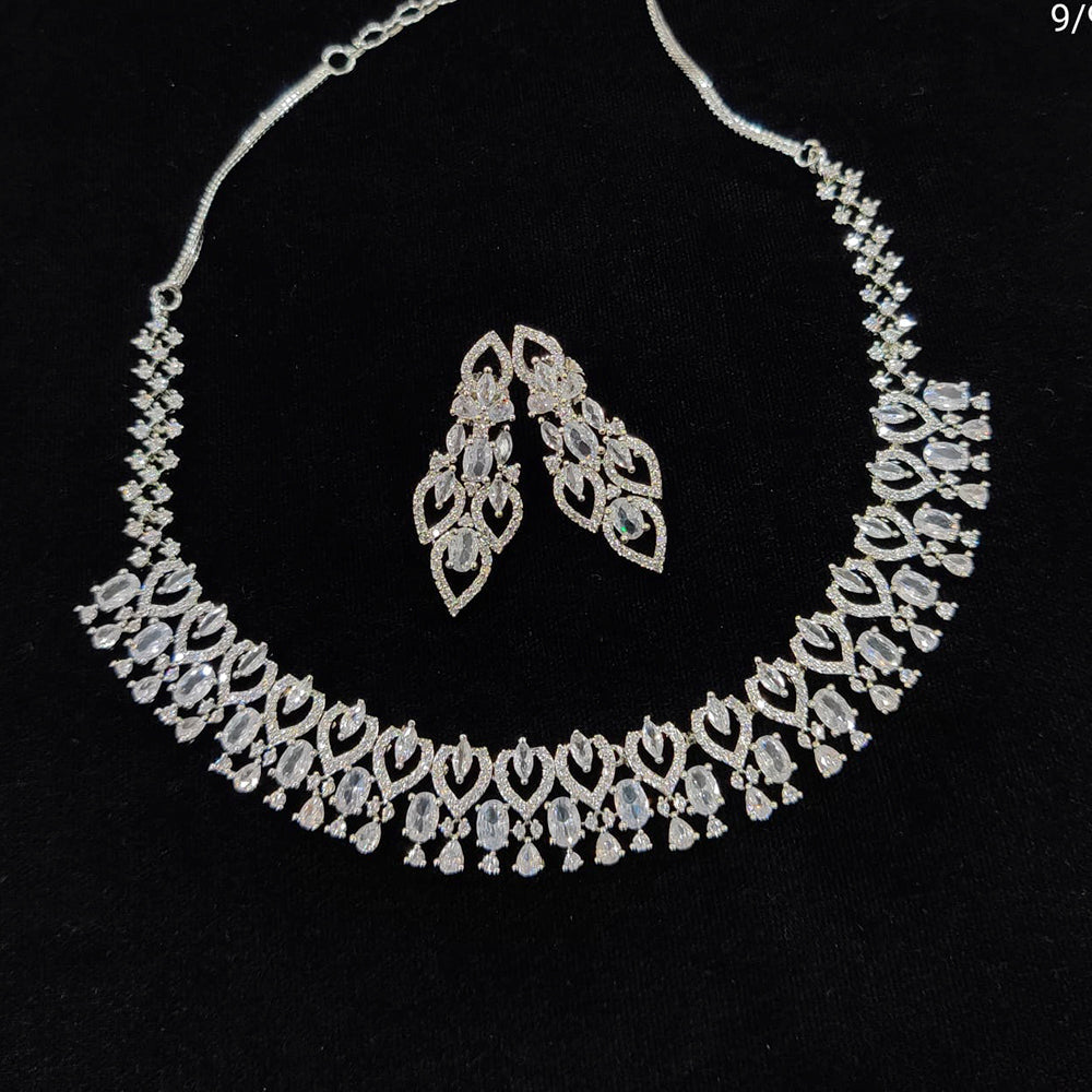 FS Collection Silver Plated AD Stone Necklace Set